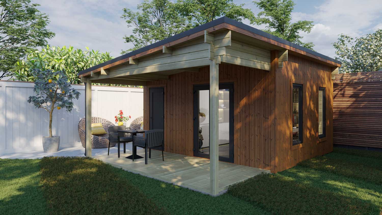 Loghouse Rathcoole Log Cabin - vertical thermowood and Grey PVC windows