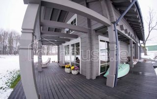 Glulam Log Cabin House Outside Porch Left