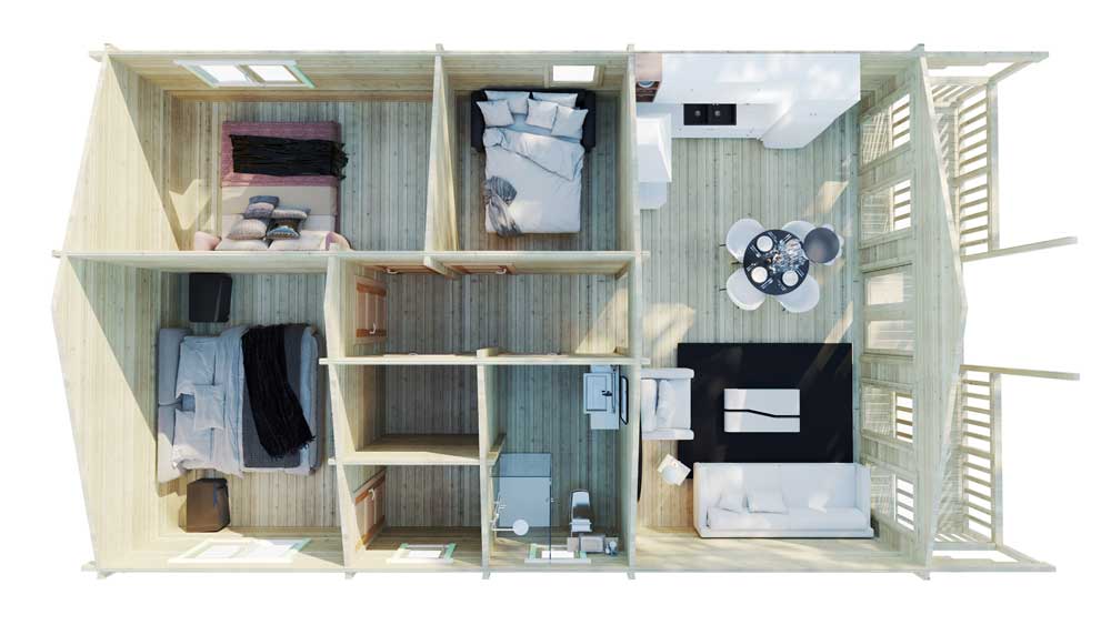 Loghouse BUDGET THREE BED TYPE B LOG CABIN 12.5m x 7m- TOP